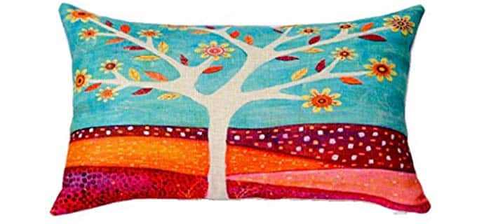 HomeTaste Customized Oil Painting Flowers Tree Decorative Lumbar Pillow Cover Cotton Linen Pillowcase 10x18