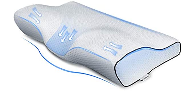 Powsure Memory Foam Pillow - Cervical Sleeping Bed Pillows to Lower Neck Pain, Ergonomic Orthopedic Contour Pillow for Back, Stomach, Side Sleepers with Washable Free Bamboo Fiber Pillowcase