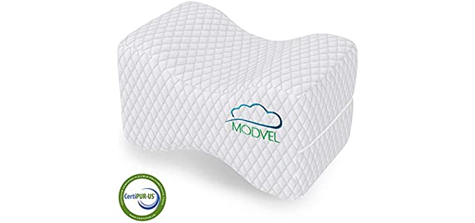 MODVEL Orthopedic Knee Pillow | Memory Foam Cushion For Hip, Sciatica & Lower Back Pain Relief | Provides Support & Comfort | Breathable & Washable | Between-The-Legs Pregnancy (MV-104), White