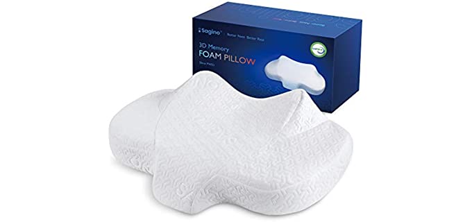 Sagino Cervical Memory Foam Pillow, Hypoallergenic Orthopedic Pillow with Contouring Comfort, Cradles Neck & Shoulder for Multiple Sleeping Positions, 2 Zip-Off Covers Included, CertiPUR-US Certified