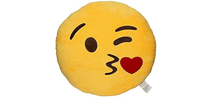 EvZ 32cm Emoji Smiley Emoticon Yellow Round Cushion Stuffed Plush Soft Pillow