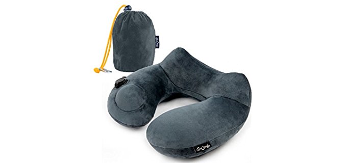 Push-Button Inflatable Daydreamer Neck Pillow with Airplane Travel Packsack and Luggage Clip - Gray