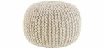 Cotton Craft - Hand Knitted Cable Style Dori Pouf - Ivory - Floor Ottoman - 100% Cotton Braid Cord - Handmade & Hand stitched - Truly one of a kind seating - 20 Dia x 14 High