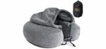 Luxury Quality Memory Foam Neck Travel Pillow with Hoodie. Stylish Carry Bag. Premium Velvet. Washable Zippered Cover. Scientifically Proven U Shaped Neck Pillow. Business Traveler Gifts. (Gray)