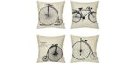 HIPPIH 4 Packs Cotton Linen Sofa Home Decor Design Throw Pillow Case Cushion Covers 18 X 18 Inch,4 x Bike