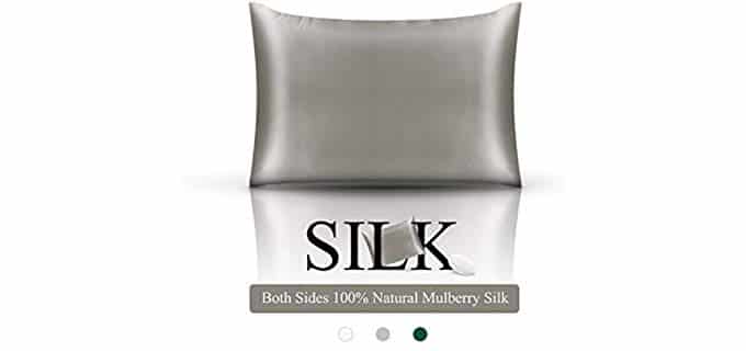 Silk Pillowcase 19 Momme Silk Pillow Cover for Better Hair Skin and Facial Beauty Both Side 100% Pure Natural Mulberry Silk 600 Thread Count Queen Size 20''x30'' with Hidden Zipper (Silver Gray)