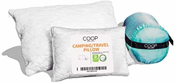 Coop Home Goods - Adjustable Travel/Camping Pillow - Hypoallergenic Shredded Memory Foam Fill - Lulltra® Washable Cover - Includes Compressible Stuff Sack - CertiPUR-US/GREENGUARD Gold Certified