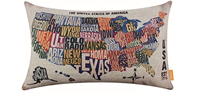 LINKWELL Map - Retro USA American Map Pillow