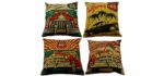 MHB Decorative 66 Gasoline Retro Classic Cars Cotton Linen Throw Pillow Covers 18 x18 Inch (Pack of 4 Pieces)
