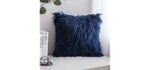 Phantoscope Luxury Series Throw Pillow Covers Faux Fur Mongolian Style Plush Cushion Case for Couch Bed and Chair, Navy Blue 18 x 18 inches 45 x 45 cm