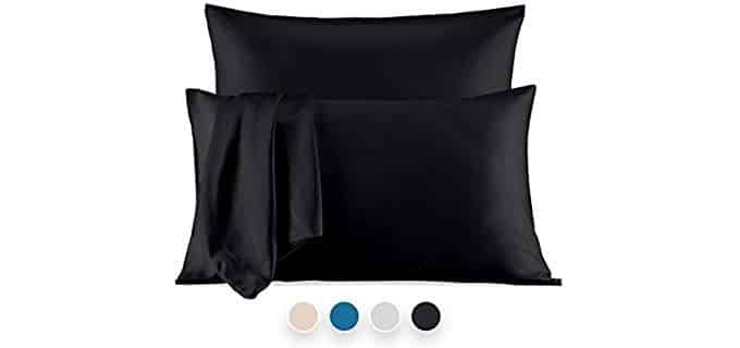 SLEEP ZONE Satin Pillowcases Temperature Regulation Set of 2 for Hair and Skin Standard/Queen 20x30 Pillow Cover (Queen, Black)