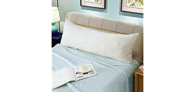 WhatsBedding Memory Fiber Full Body Pillows for Adults -Removable Zippered Bamboo Cover Breathable Cooling Bed Body Pillow Long Pillow for Side Sleeper-20 x 54 inch Long Pillow &Cover