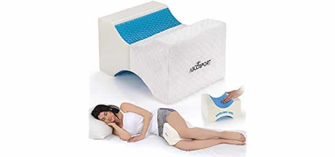 Abco Tech Memory Foam Knee Pillow with Cooling Gel – Leg Pillow Wedge for Side Sleepers, Pregnancy, Spine Alignment and Pain Relief – Breathable, Hypoallergenic and Comfortable – with Washable Cover