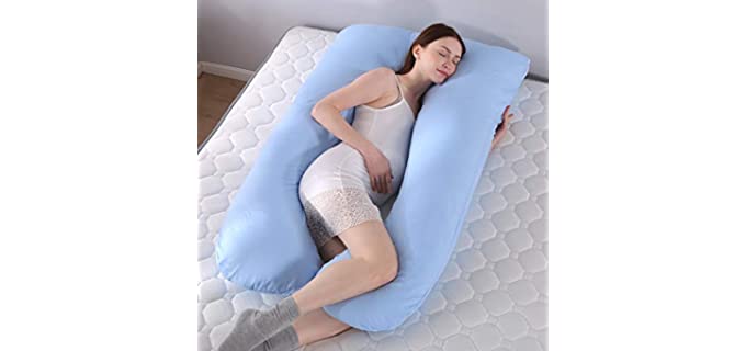 Idea2go Full Body Pregnancy Pillow - Baby Nursing Cushion & Maternity Pillow for Pregnant Women - Belly & Back Support Cushion with 100% Cotton Pillow Cover - U Shaped (Blue)