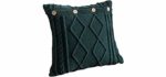 JEANNELIFE Dark Green Decorative Knitted Throw Pillow Covers Cable Knitting Square Warm & Cozy Sofa Pillow Case Cushion Covers 18x18 inches