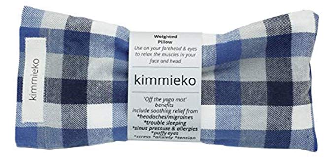 Kimmieko Weighted Spa Pillow for Eyes and Forehead | Organic Lavender and Flax Seed insert | Post Yoga Relaxation | Handmade in the USA (Blue Striped Flannel)