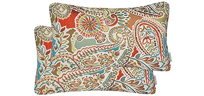 Mika Home Pack of 2 Oblong Rectangular Throw Pillow Cover Cushion Cases for Sofa Couch Chair,Paisley Pattern,12x20 Inches,Red Teal Cream Multicolor