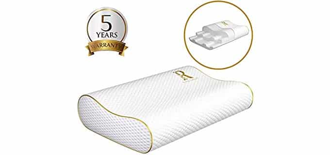 Royal Therapy Memory Foam Pillow, Neck Pillow Bamboo Adjustable Side Sleeper Pillow for Neck & Shoulder, Support for Back, Stomach, Side Sleepers, Orthopedic Contour Pillow, CertiPUR-US