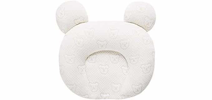 Shawntoo Flat Head Baby Pillow, 0-12 Months Newborn Toddler Infant Pillow for Head Shaping, Natural Latex Toddler Pillow with Washable Organic Cotton Pillowcase, Flat Head Syndrome Preventing (Bear)