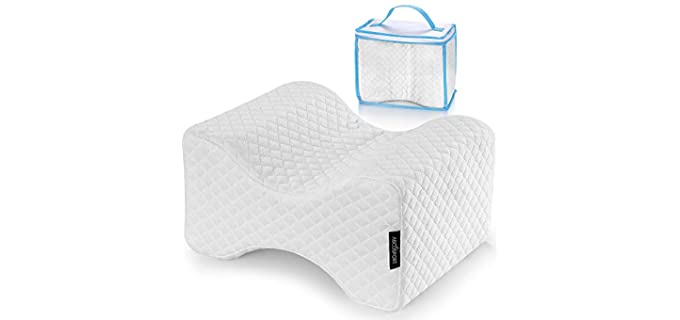 Abco Tech Memory Foam Knee Pillow for Side Sleepers– Back Pain, Pregnancy, Leg Pain, Hip Pain and Sciatica Relief - Leg Pillow Wedge with Washable Cover and Bag