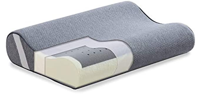 wavve Contour Memory Foam Pillow - Orthopedic Cervical Pillows for Neck Pain, Neck Support for Back, Side Sleepers - Bamboo Charcoal Bed Pillows with Washable Zippered Cover - Standard Size