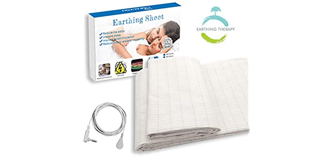 Earthing Sheet Half Size with Grounding Cord, Grounding Conductive Mat with Pure Silver Threads for Better Sleep, Reduce Pain, EMF Protection (27*52 IN)