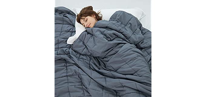 Weighted Idea Cool Weighted Blanket Twin Size 15 lbs Adults (48''x78'', 100% Natural Cotton, Grey)