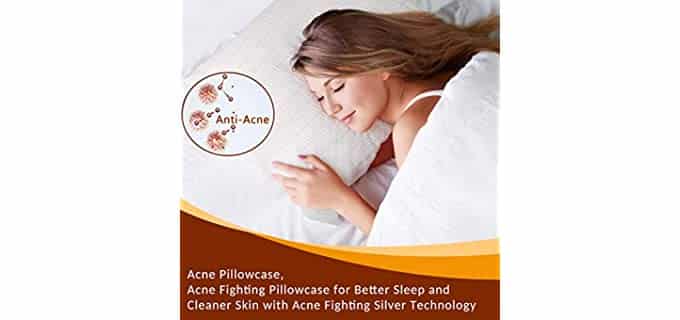 Fight-Acne Pillowcase for Fine Lines/Wrinkles Reduction & Hair Smoothing with Figting-Aging Silver Pillow Protector-Silver Like Fabric Pillow Cover 27.5IN 18.8IN(1 Pcs)
