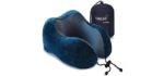 Travel Pillow, Best Memory Foam Neck Pillow Head Support Soft Pillow for Sleeping Rest, Airplane Car & Home Use (Dark Blue)