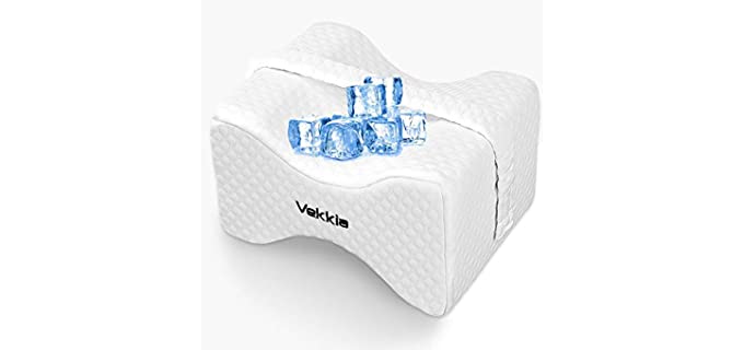 Vekkia Knee Pillow for Side Sleepers - Memory Foam Leg Pillow for Sleeping with Washable Cover & Removable Strap, Soothing Pain Relief, White