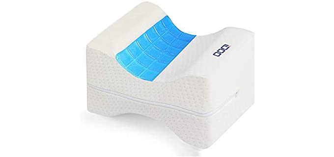 iDOO Knee Pillow Leg Pillows Memory Foam Pillow with Cooling Gel & Adjustable Strap, Leg Position Pillow for Sciatica Relief, Back Pain, Leg Pain, Hip & Joint Pain, Pregnancy & Side Sleeper