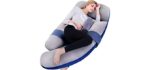 AS AWESLING 60in Full Body Pillow | Nursing, Maternity and Pregnancy Body Pillow | Awesling Extra Large U Shape Pillow with Detachable Side, Separate Support Pillow and Removable Cover (Grey Blue)