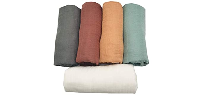 HGHG 5 pcs Bamboo Soft Muslin Swaddle Blankets Premium Receiving Blanket for Boys & Girls 47