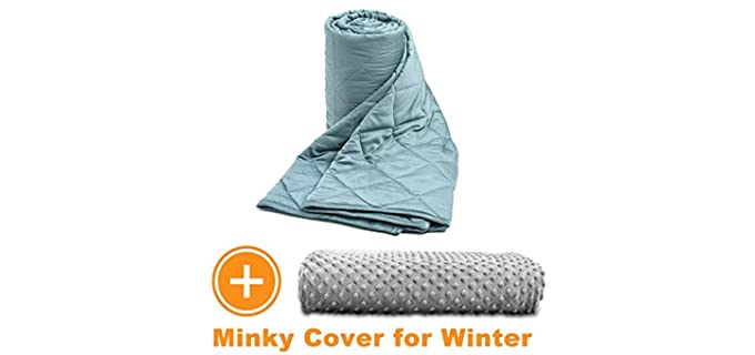 Momjoy Silky and Cooling Weighted Blanket Bamboo Viscose for Adult (20lbs, 60x80Inch) & Removable Minky Duvet Cover, Perfect for Summer and Winter, for Full/Queen Size Bed, Sea Grass