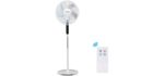 PELONIS Ultra Quiet Sleeping &Baby, High Energy Efficiency Standing Speed, 12-Hour Timer, Remote Control, and Adjustable Heights, FS40-19PRD, 16 Inch, 16-inch DC Motor Pedestal Fan White