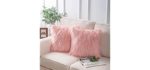 Phantoscope Set of 2 Decorative New Luxury Series Merino Style Pink Fur Throw Pillow Case Cushion Cover 18