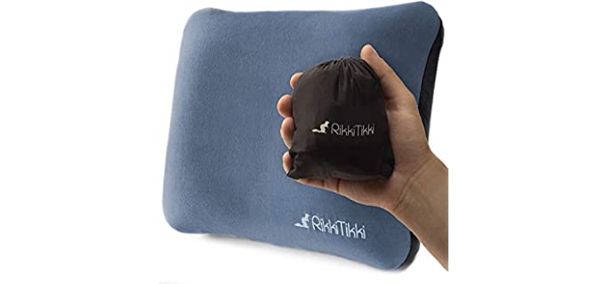 RikkiTikki Inflatable Camping Pillow - Hiking Pillow Ultralight - Backpacking Pillow Lightweight - Camp Pillow Compressible - Blow Up Camping Pillow (Blue)