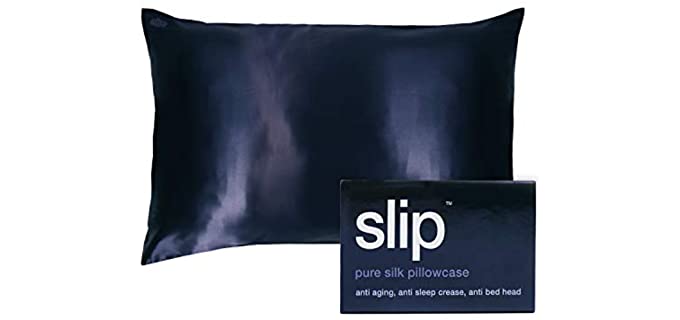 SLIP King Silk Pillowcase, Navy - Slipsilk Pure Mulberry 22 Momme 100% Silk Pillow Case - Anti-Aging Anti-Sleep Crease Anti-Bed Head