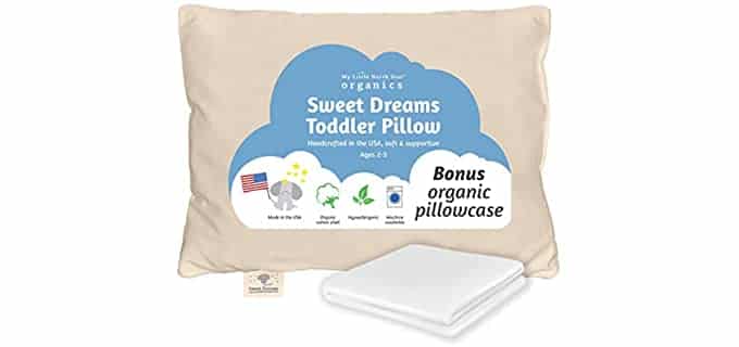 Toddler Pillow Made in USA & Pillowcase - 100% Organic Cotton - 13X18 Machine Washable - Chiropractor Recommended - Soft Safe Hypoallergenic - Best for Toddlers, Kids, Infant - Perfect for Travel