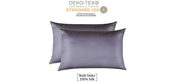 Jocoku 100% Mulberry Silk Pillowcases Set of 2 for Hair and Skin and Super Soft and Breathable Queen Size Nature Silk Pillowcases (Queen, Gray)