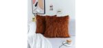 Kevin Textile Retro Decorative Long Fur Throw Pillow Case Cushion Cover Pillowcase for Sofa, Set of 2, 20inch (50cm), Meerkat Brown
