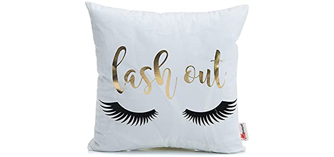 Monkeysell Bronzing Flannelette Home Pillowcases Decoration Throw Pillow Cover Lips Love Puzzles Olive Pineapple Eyelashes Letters Lash Out Pattern Design Gold Throw Pillow Cover