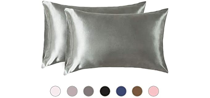 Satin Pillowcase for Hair and Skin, 20x40 inch Hypoallergenic Pillow Covers with Envelope Closure ( Set of 2, King, Grey)