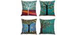 laime Throw Pillow Covers Natural Pattern Decorative Pillowcases 18x18inch (4 Pieces Set) Pillow Cases Home Car Decorative Trees and Birds