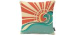 oFloral Throw Pillow Covers Blue Surf Sea Waves Vintage of Nature with Sun Retro Beach Throw Pillow Case Home Decor Square Cotton Linen Pillowcase 18x18 Inches
