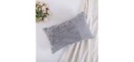 Home Brilliant Plush Mongolian Faux Fur Deluxe Suede Fluffy Sheepskin Oblong Rectangular Accent Throw Pillow Case Cushion Cover for Bed, 12x20 Inches, Grey