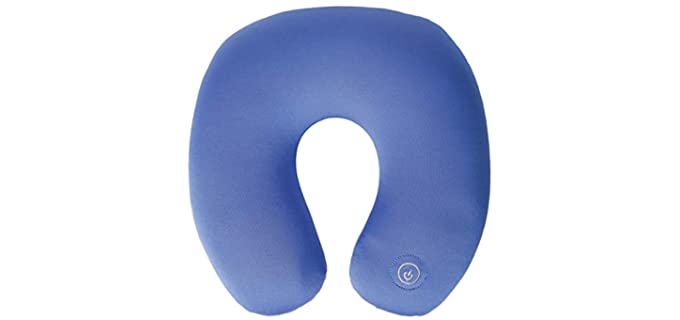 Microbead Travel Neck Pillow - Vibrating Massage Pillow For Men And Women - Battery Operated Blue Color