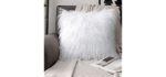 Phantoscope Luxury Series Throw Pillow Covers Faux Fur Mongolian Style Plush Cushion Case for Couch Bed and Chair, True White, 20 x 20 inches, 50 x 50 cm