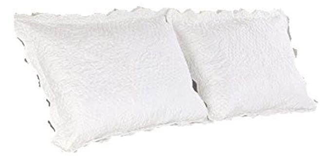 ALL FOR YOU 2-Piece Embroidered Quilted Pillow Shams-Standard Size (White)