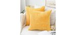 Home Brilliant Pillow Covers Super Soft Decorative Striped Corduroy Velvet Square Mustard Throw Pillows for Couch Sofa Cushion Covers Set of 2, 18x18 inch (45cm), Sunflower Yellow